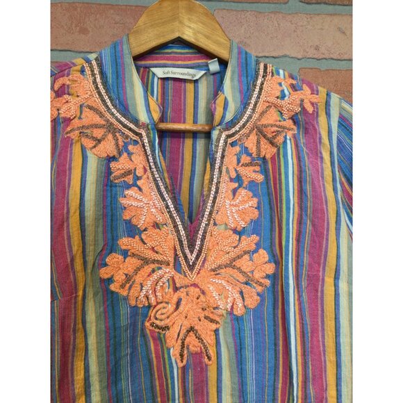 Soft Surroundings Multicolor Striped Tunic Top With Embroidery Detail - Picture 2 of 6